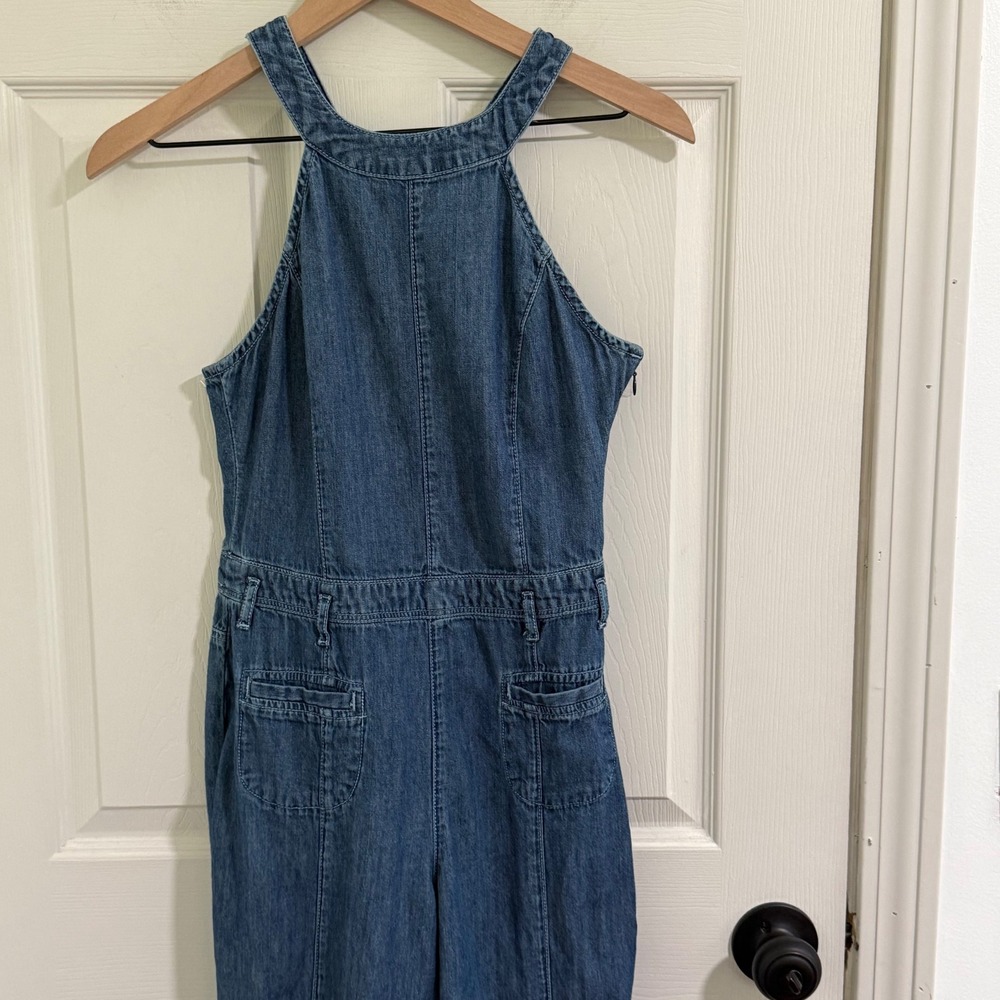 Pilcro Wide Leg Denim Overalls Womens 2 Blue Crop Jumpsuit Boho Festival Cottage - Picture 3 of 12